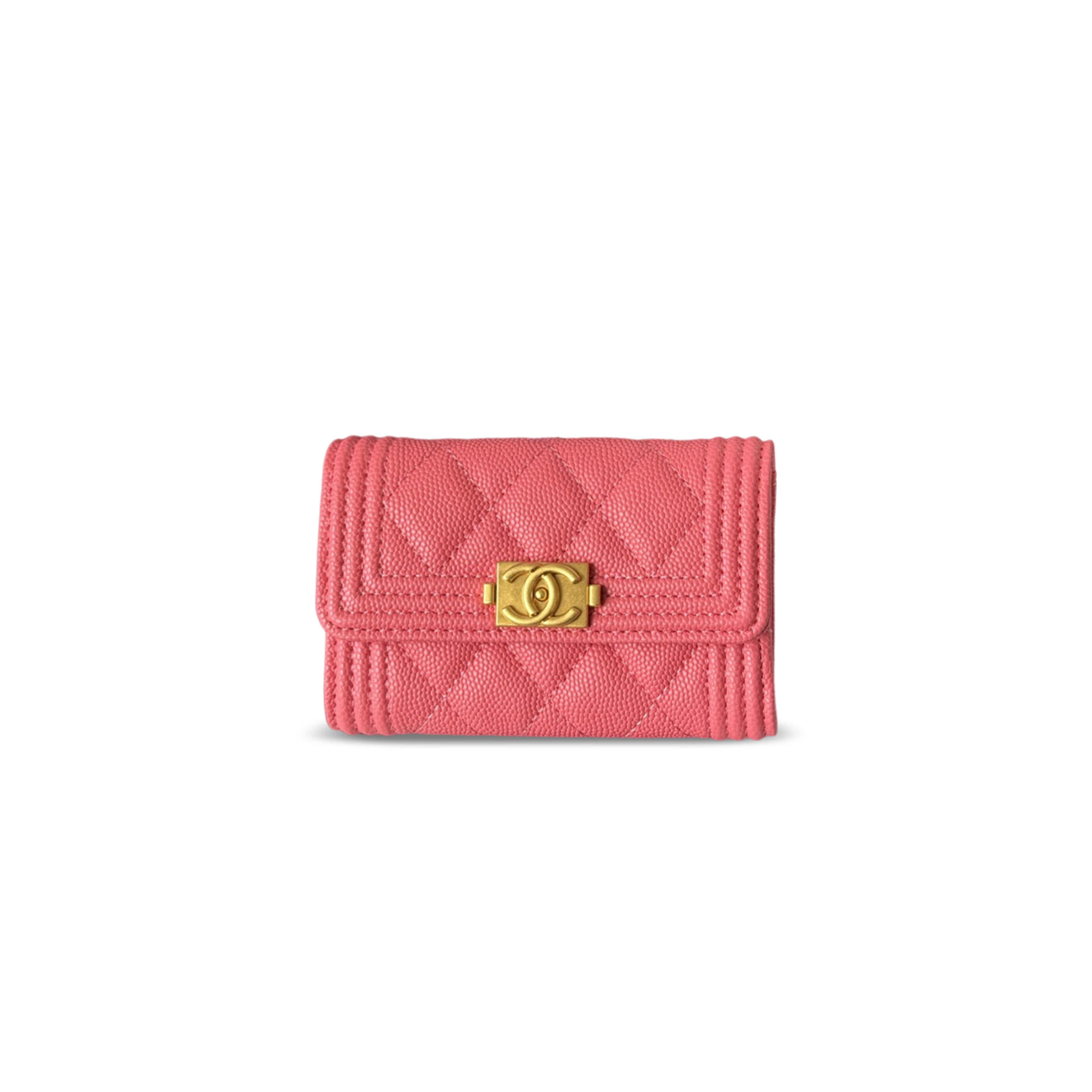 CHANEL BOY CHANEL FLAP CARD HOLDER GRAINED CALFSKIN PINK A80603 (11*8.5*3cm)